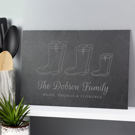 Personalised Welly Boot Family of Three Slate: 1 - Signs & Plaques By Gift Moments