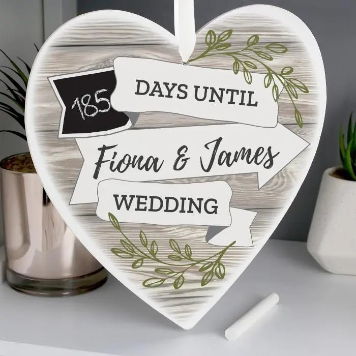 Personalised White Arrow Banner Chalk Countdown Wooden Heart Decoration: 1 - Decorations By Gift Moments
