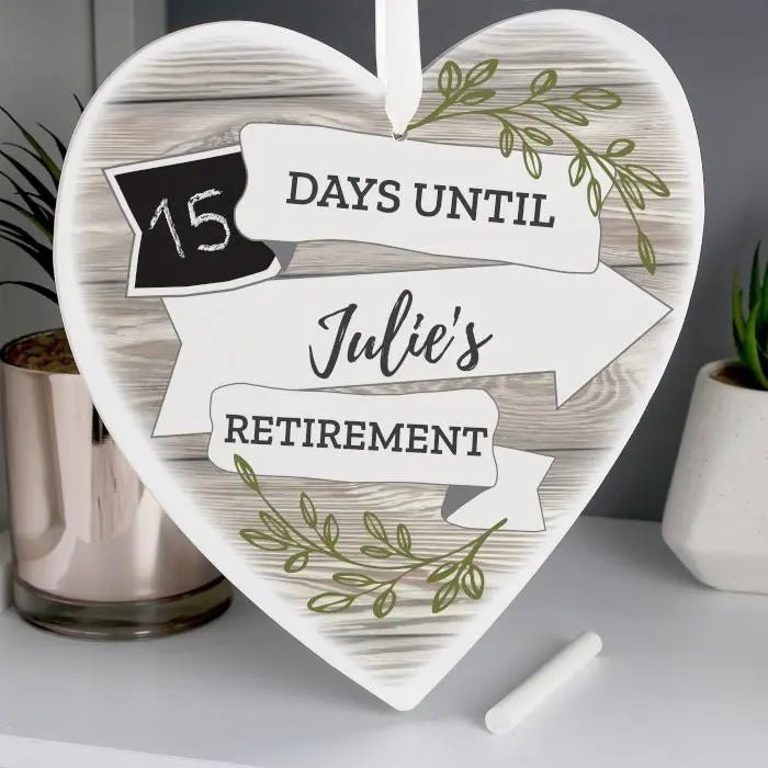 Personalised White Arrow Banner Chalk Countdown Wooden Heart Decoration: 6 - Decorations By Gift Moments