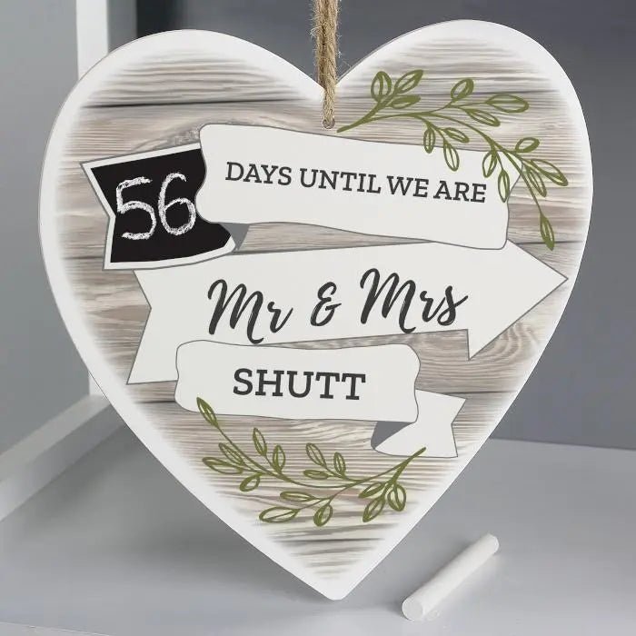 Personalised White Arrow Banner Chalk Countdown Wooden Heart Decoration: 7 - Decorations By Gift Moments