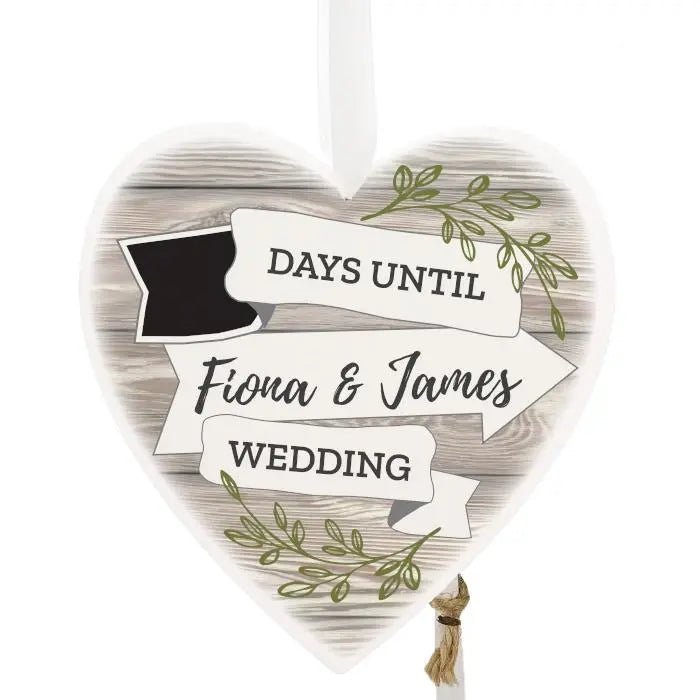 Personalised White Arrow Banner Chalk Countdown Wooden Heart Decoration: 3 - Decorations By Gift Moments