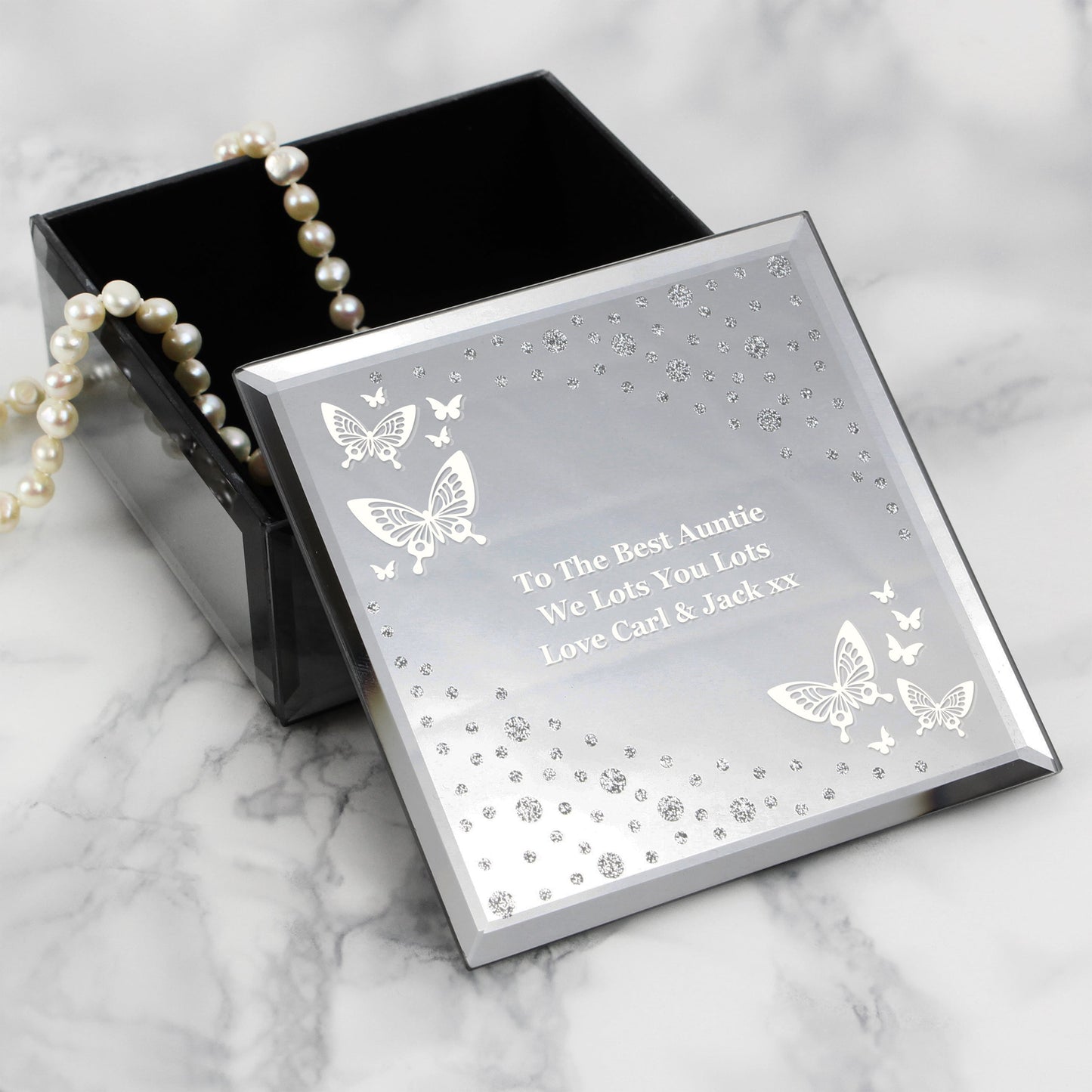 Personalised White Butterfly Diamante Glass Trinket Box: 4 - Trinket Boxes By Gift Moments