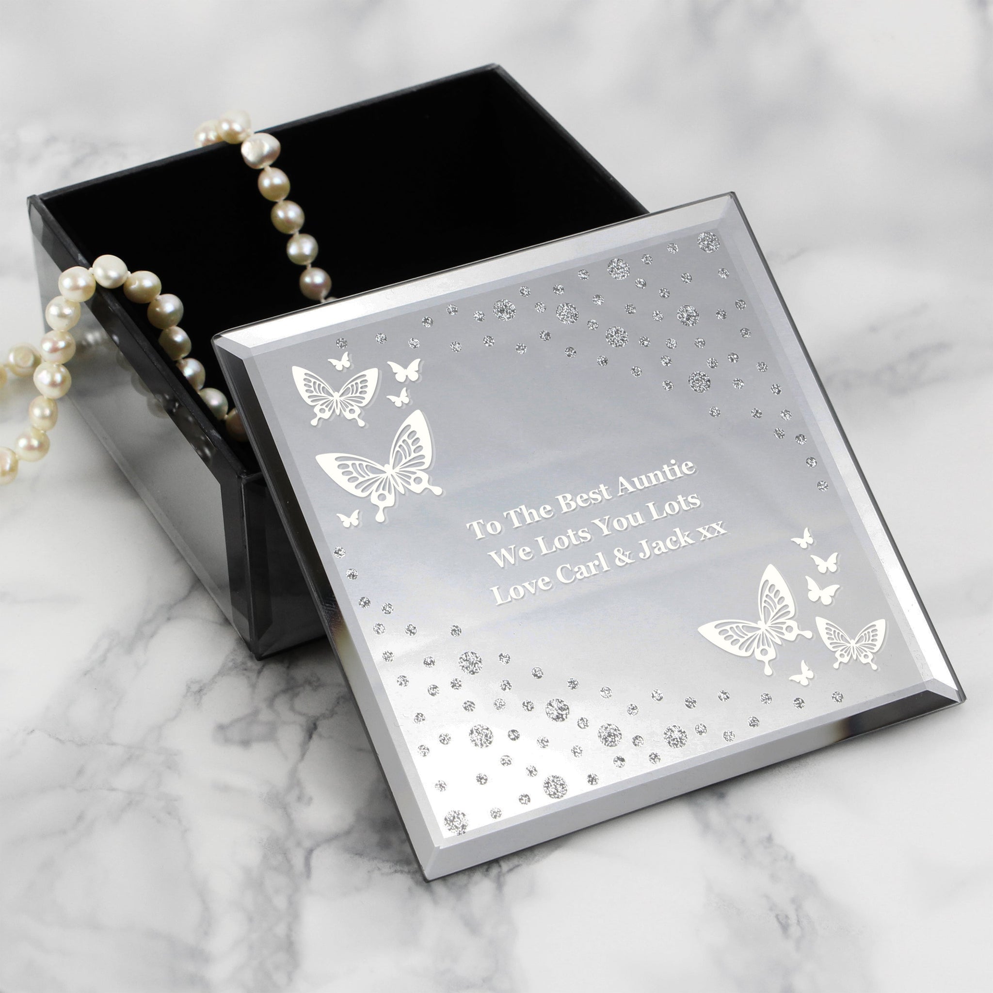 Personalised White Butterfly Diamante Glass Trinket Box: 4 - Trinket Boxes By Gift Moments