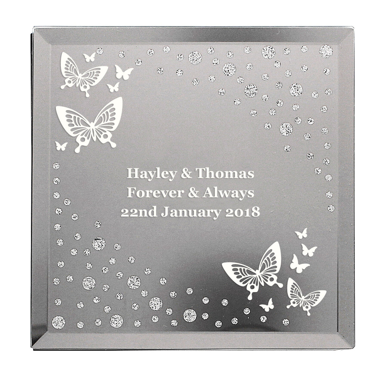 Personalised White Butterfly Diamante Glass Trinket Box: 2 - Trinket Boxes By Gift Moments