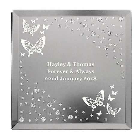 Personalised White Butterfly Diamante Glass Trinket Box: 2 - Trinket Boxes By Gift Moments