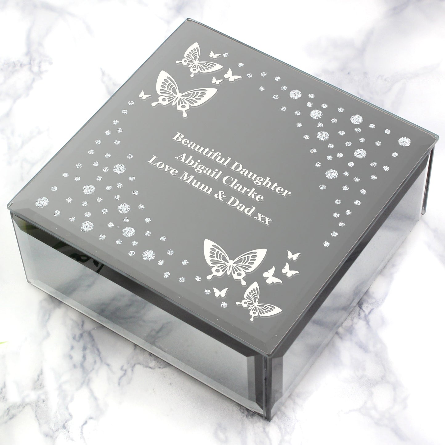 Personalised White Butterfly Diamante Glass Trinket Box: 7 - Trinket Boxes By Gift Moments