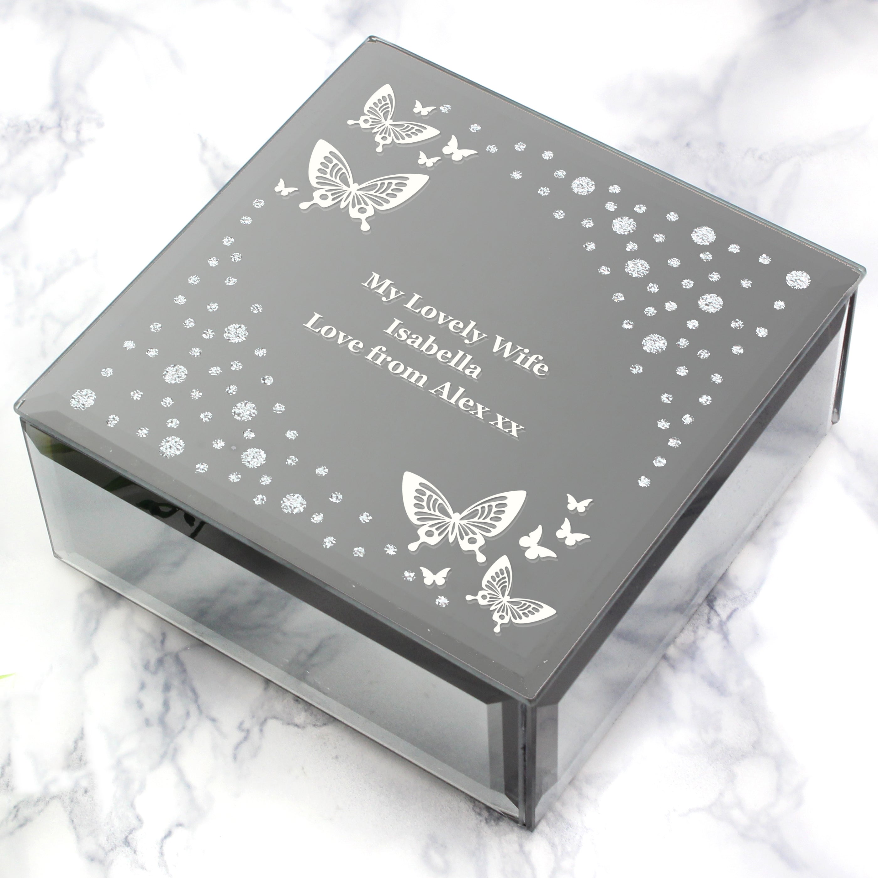 Personalised White Butterfly Diamante Glass Trinket Box - Shop Trinket Boxes At Gift Moments - 5