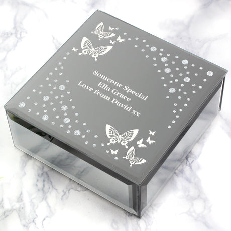 Personalised White Butterfly Diamante Glass Trinket Box: 3 - Trinket Boxes By Gift Moments