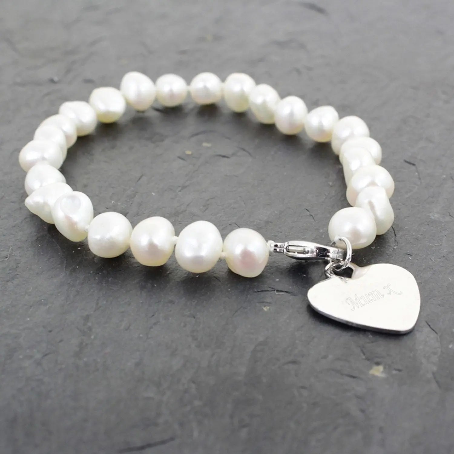 Personalised White Freshwater Pearl Scripted Name Bracelet: 1 - Bracelets By Gift Moments