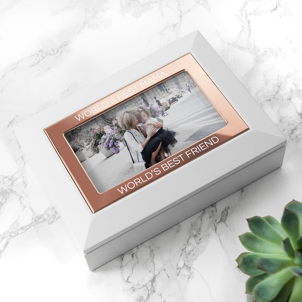 Personalised White & Rose Gold Photo Jewellery Box - Shop Jewellery Boxes At Gift Moments - 1