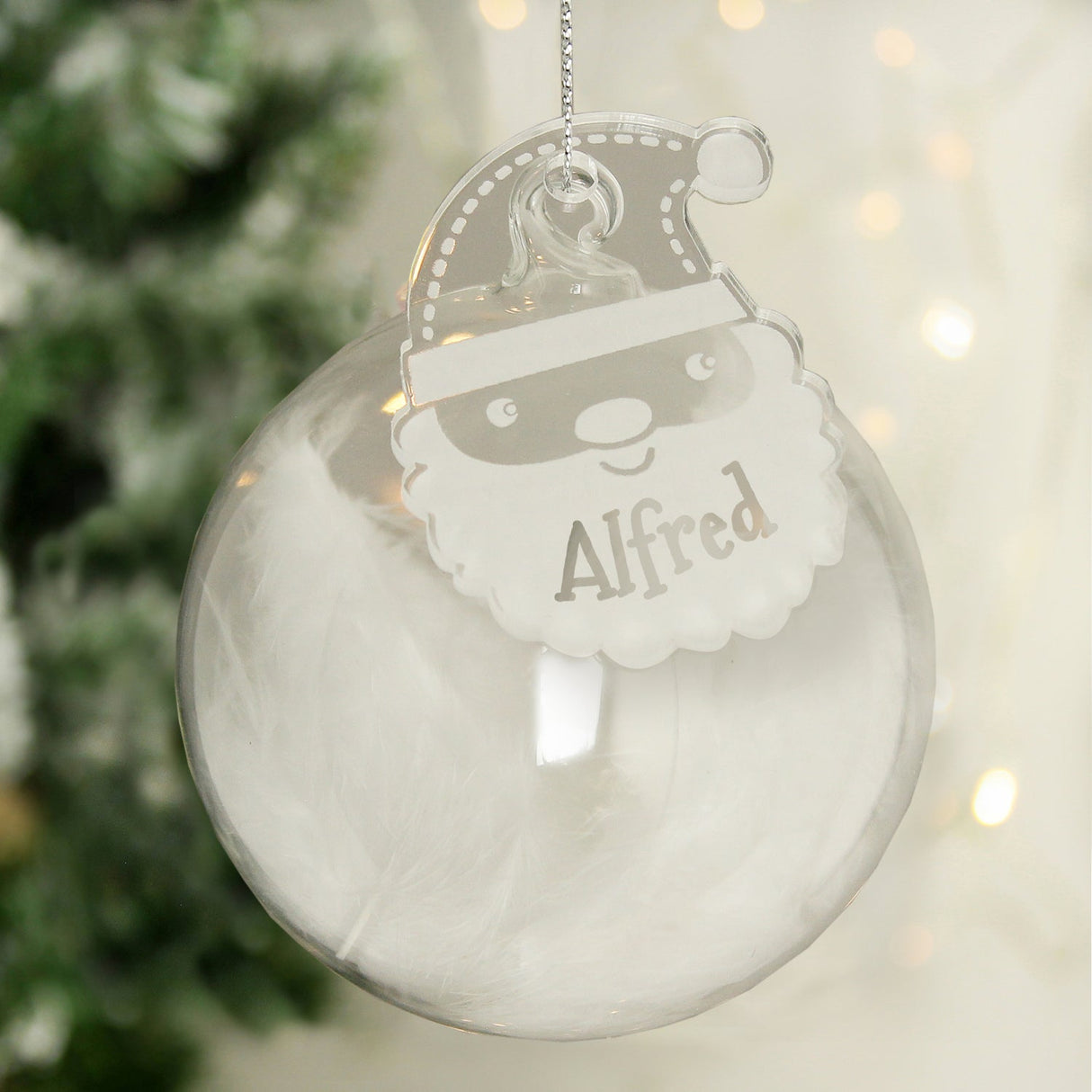 Personalised White Santa Feather Glass Bauble: 1 - Christmas Baubles By Gift Moments