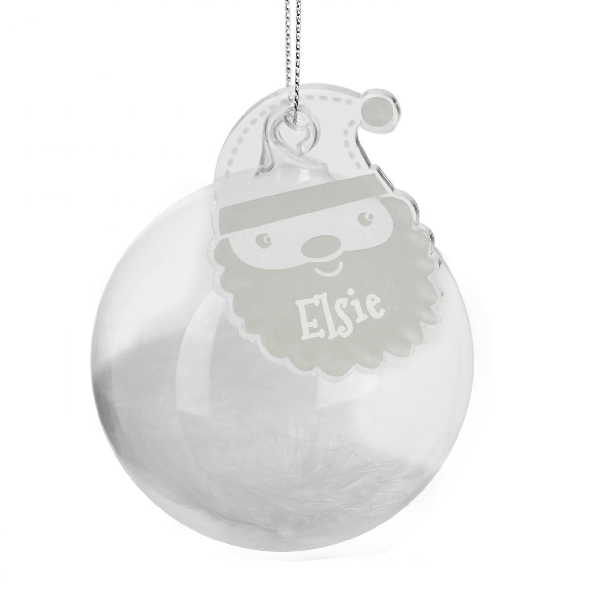 Personalised White Santa Feather Glass Bauble: 3 - Christmas Baubles By Gift Moments