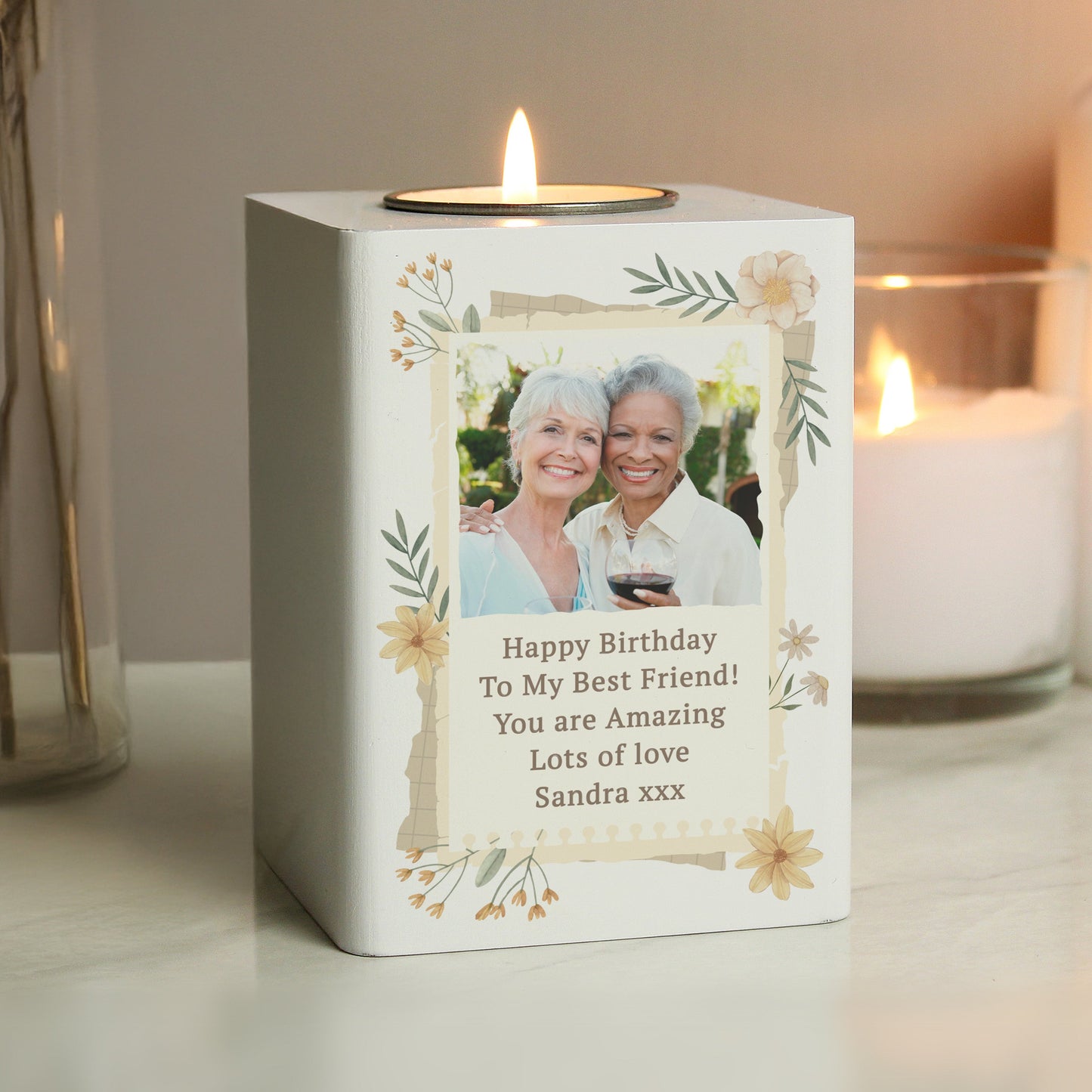 Personalised Wild Flowers Photo Tealight Holder: 3 - Candle Holders By Gift Moments