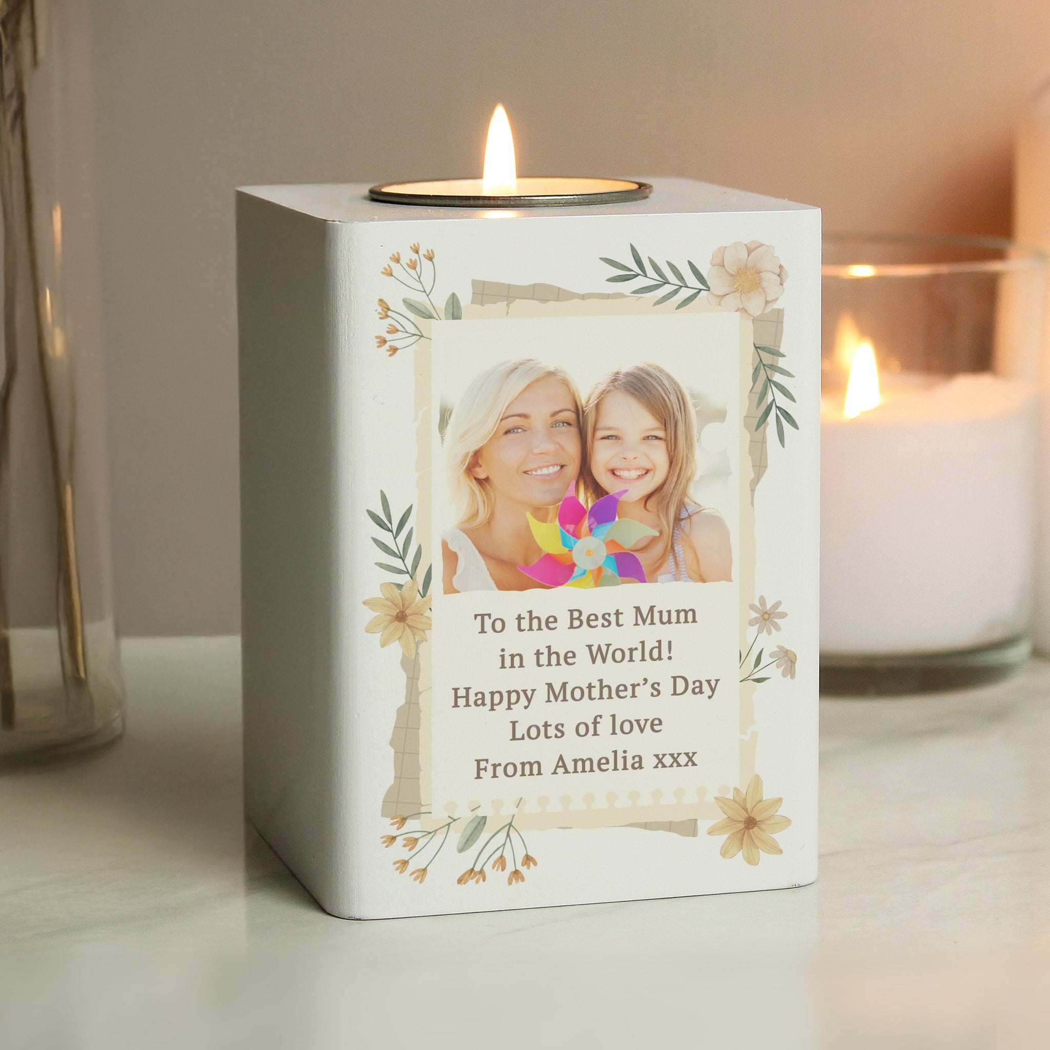 Personalised Wild Flowers Photo Tealight Holder: 1 - Candle Holders By Gift Moments