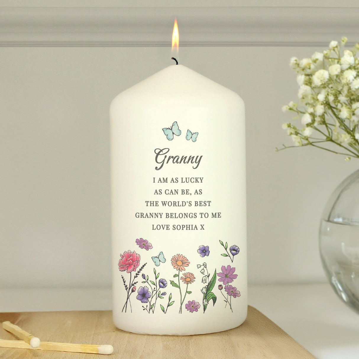 Personalised Wild Flowers Pillar Candle: 2 - Candles By Gift Moments