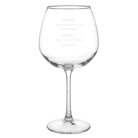 Personalised ’Wine Improves with Age’ Bottle of Wine Glass: 2 - Wine Glasses By Gift Moments