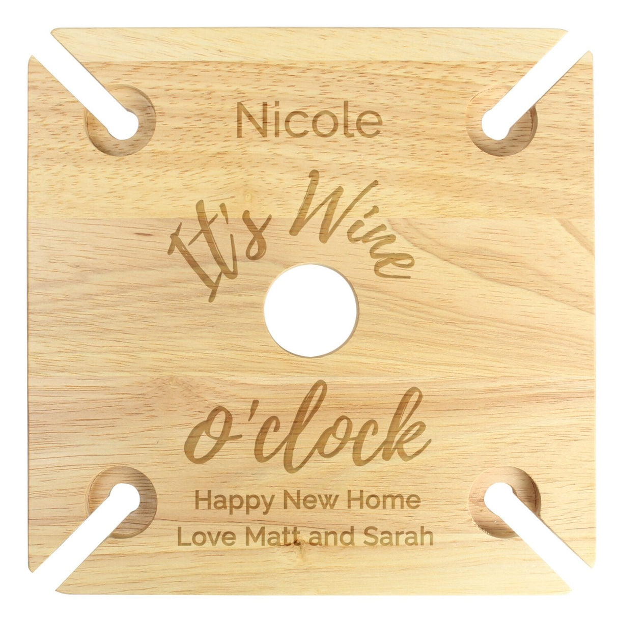 Personalised Wine O’clock Four Wine Glass Holder & Bottle Holder: 6 - Wine Glasses By Gift Moments