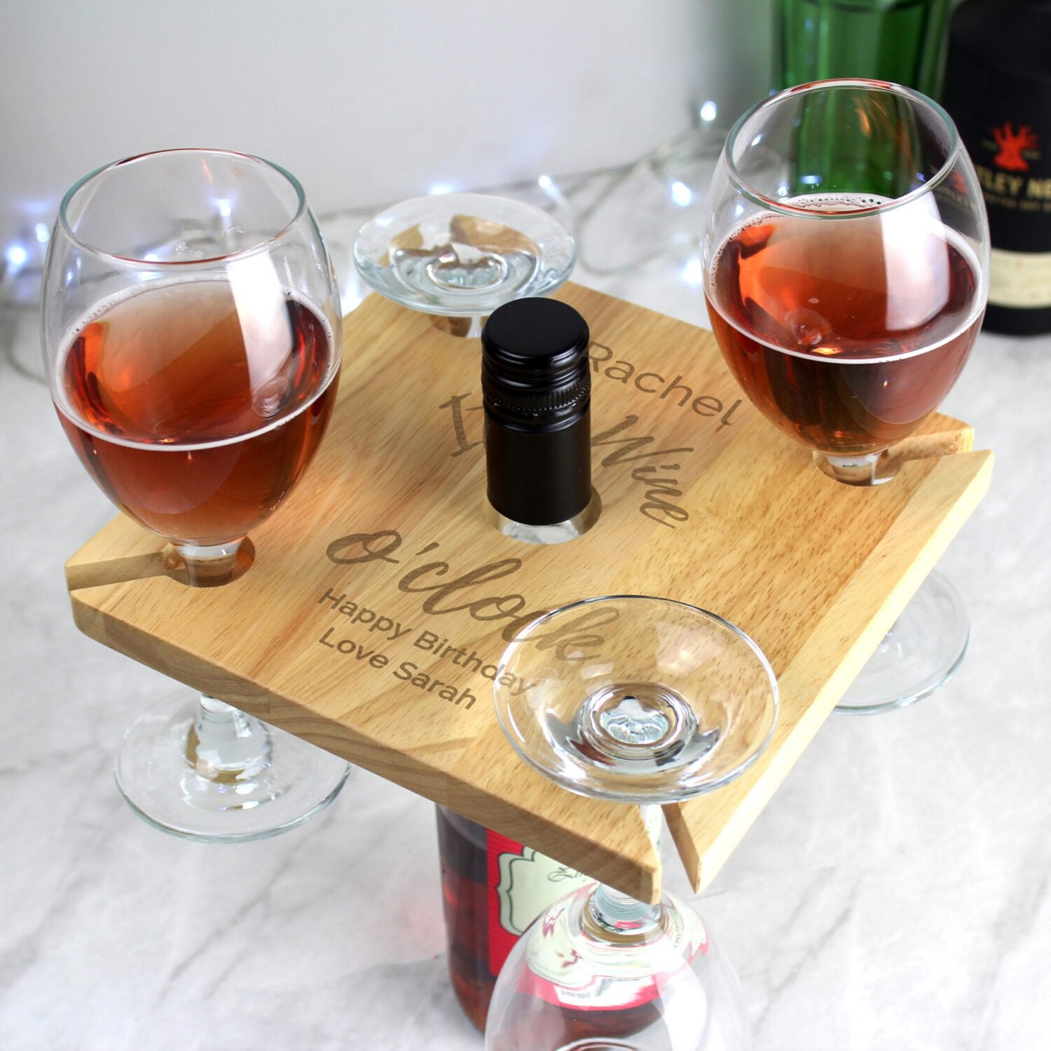 Personalised Wine O’clock Four Wine Glass Holder & Bottle Holder: 4 - Wine Glasses By Gift Moments