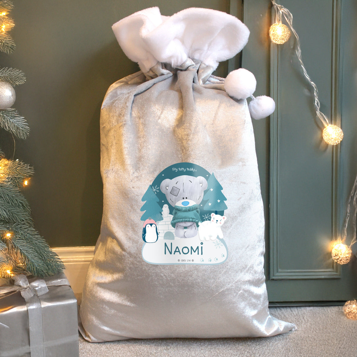 Personalised Winter Explorer Tiny Tatty Teddy Pom Pom Sack: 1 - Christmas Sacks