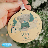 Personalised Winter Explorer Tiny Tatty Teddy Round Wooden Decoration: 2 - Christmas Decorations