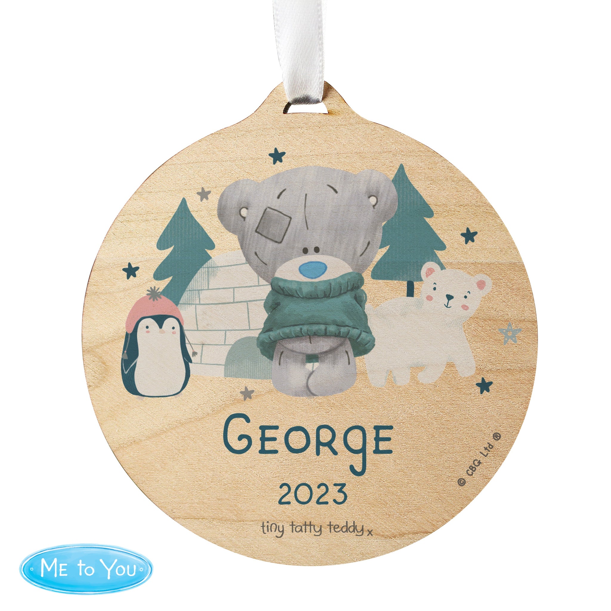 Personalised Winter Explorer Tiny Tatty Teddy Round Wooden Decoration: 4 - Christmas Decorations