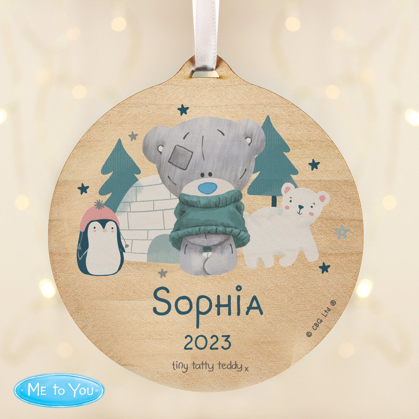 Personalised Winter Explorer Tiny Tatty Teddy Round Wooden Decoration: 3 - Christmas Decorations