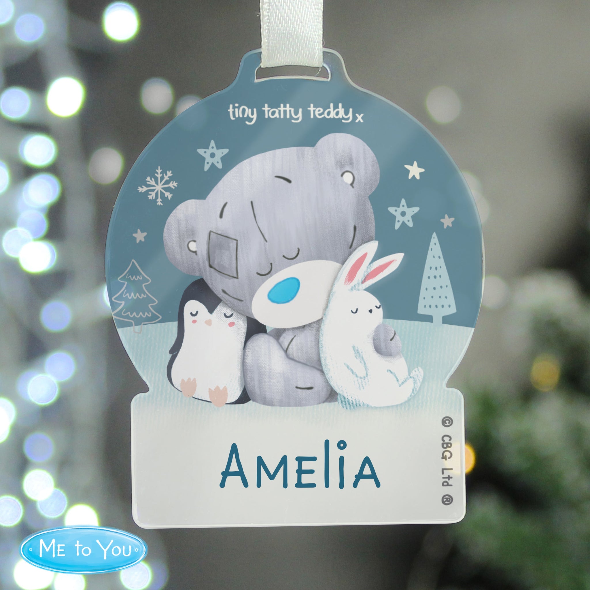Personalised Winter Explorer Tiny Tatty Teddy Snow Globe Decoration: 1 - Christmas Decorations
