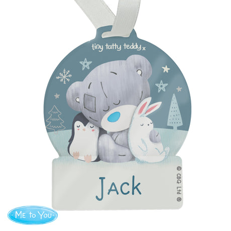 Personalised Winter Explorer Tiny Tatty Teddy Snow Globe Decoration: 4 - Christmas Decorations