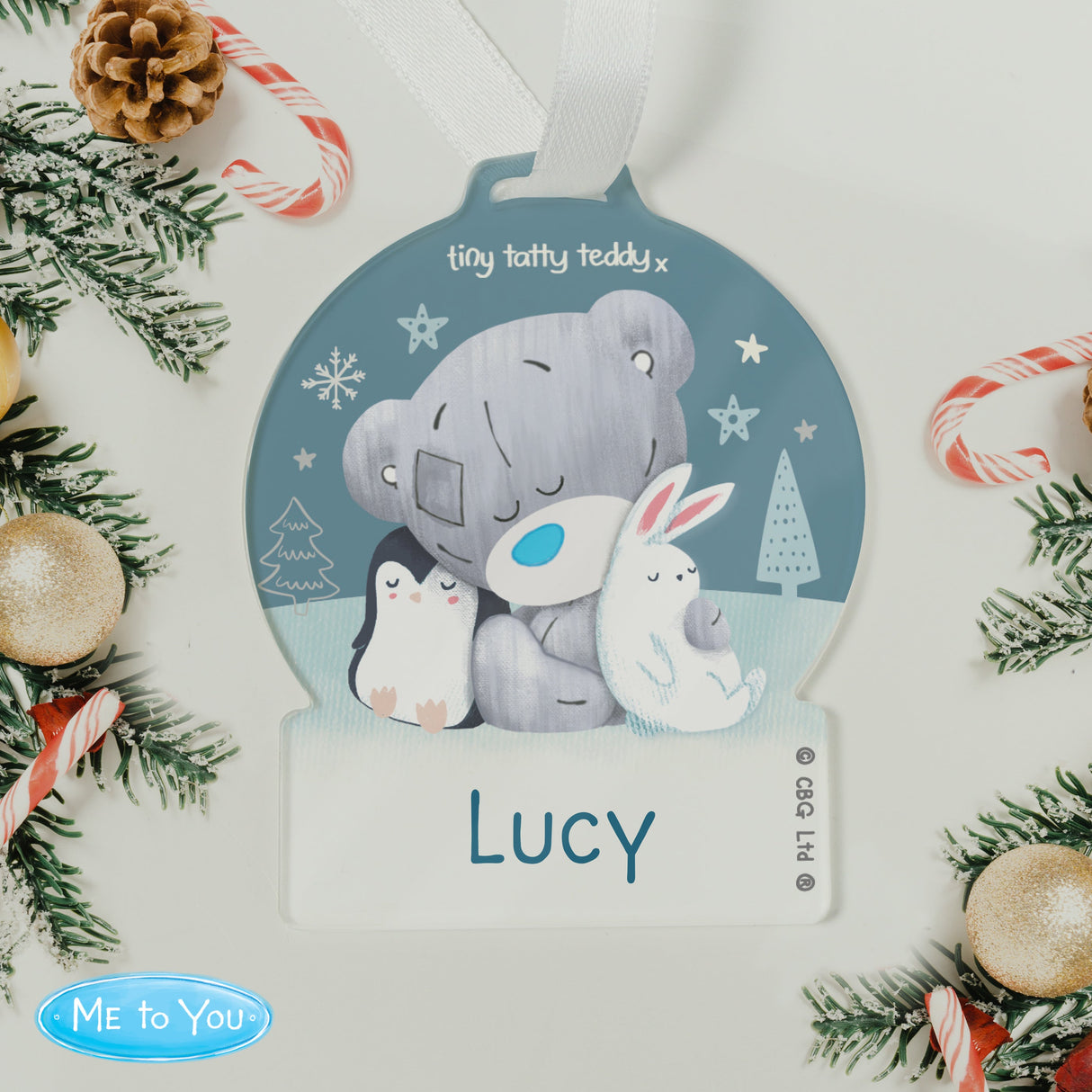 Personalised Winter Explorer Tiny Tatty Teddy Snow Globe Decoration: 3 - Christmas Decorations