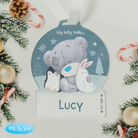 Personalised Winter Explorer Tiny Tatty Teddy Snow Globe Decoration: 3 - Christmas Decorations