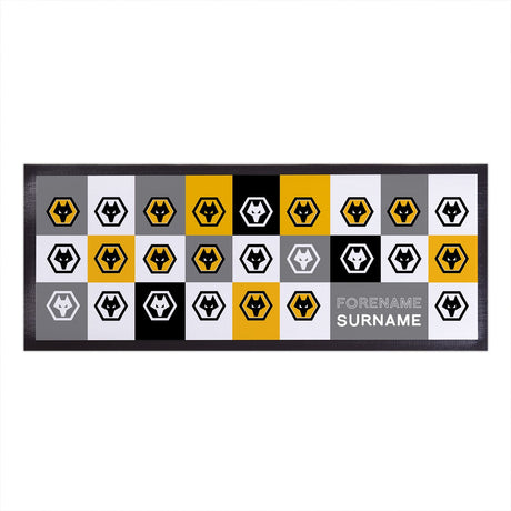 Personalised Wolves FC Chequered Bar Runner: 1 - Barware By Wolverhampton Wanderers