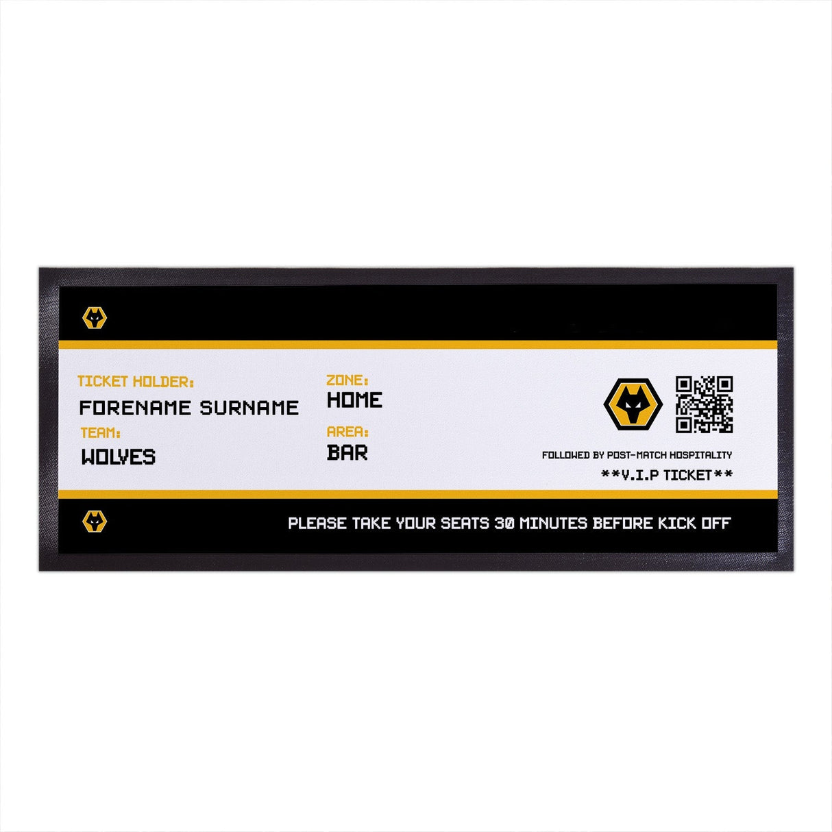 Personalised Wolves FC Ticket Bar Runner: 1 - Barware By Wolverhampton Wanderers