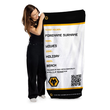Personalised Wolves FC Ticket Beach Towel: 1 - Towels By Wolverhampton Wanderers