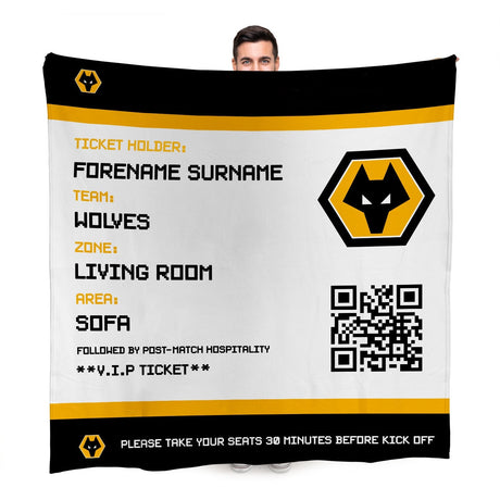 Personalised Wolves FC Ticket Fleece Blanket: 1 - Blankets By Wolverhampton Wanderers