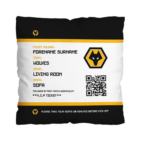 Personalised Wolves FD Ticket 18’’ Cushion: 1 - Cushions By Wolverhampton Wanderers