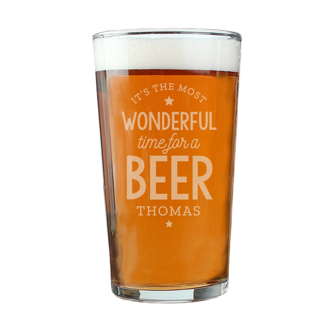 Personalised Wonderful Time For A Beer Pint Glass: 3 - Beer Glasses By Gift Moments