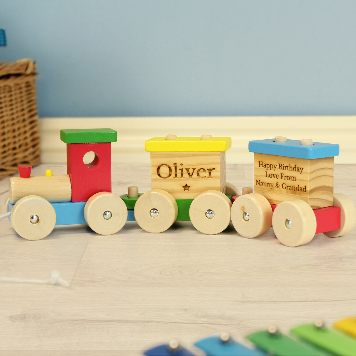 Personalised Wooden Toy Train: 3 Toys By Gift Moments