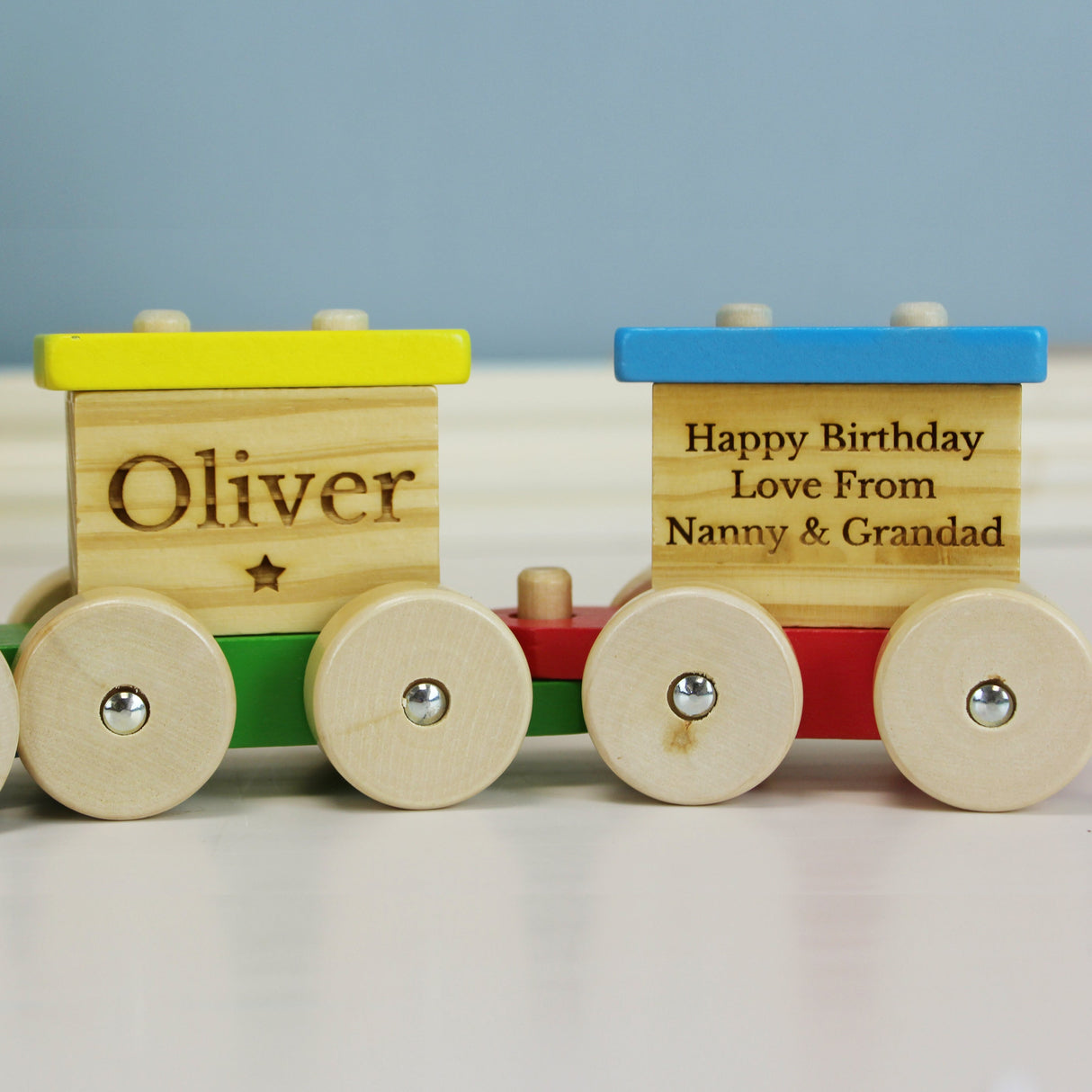 Personalised Wooden Toy Train: 4 Toys By Gift Moments