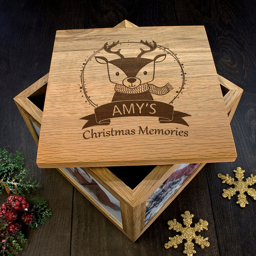 Personalised Woodland Animal Christmas Memory Boxes: 9 - Reindeer - Photo Cubes By Gift Moments