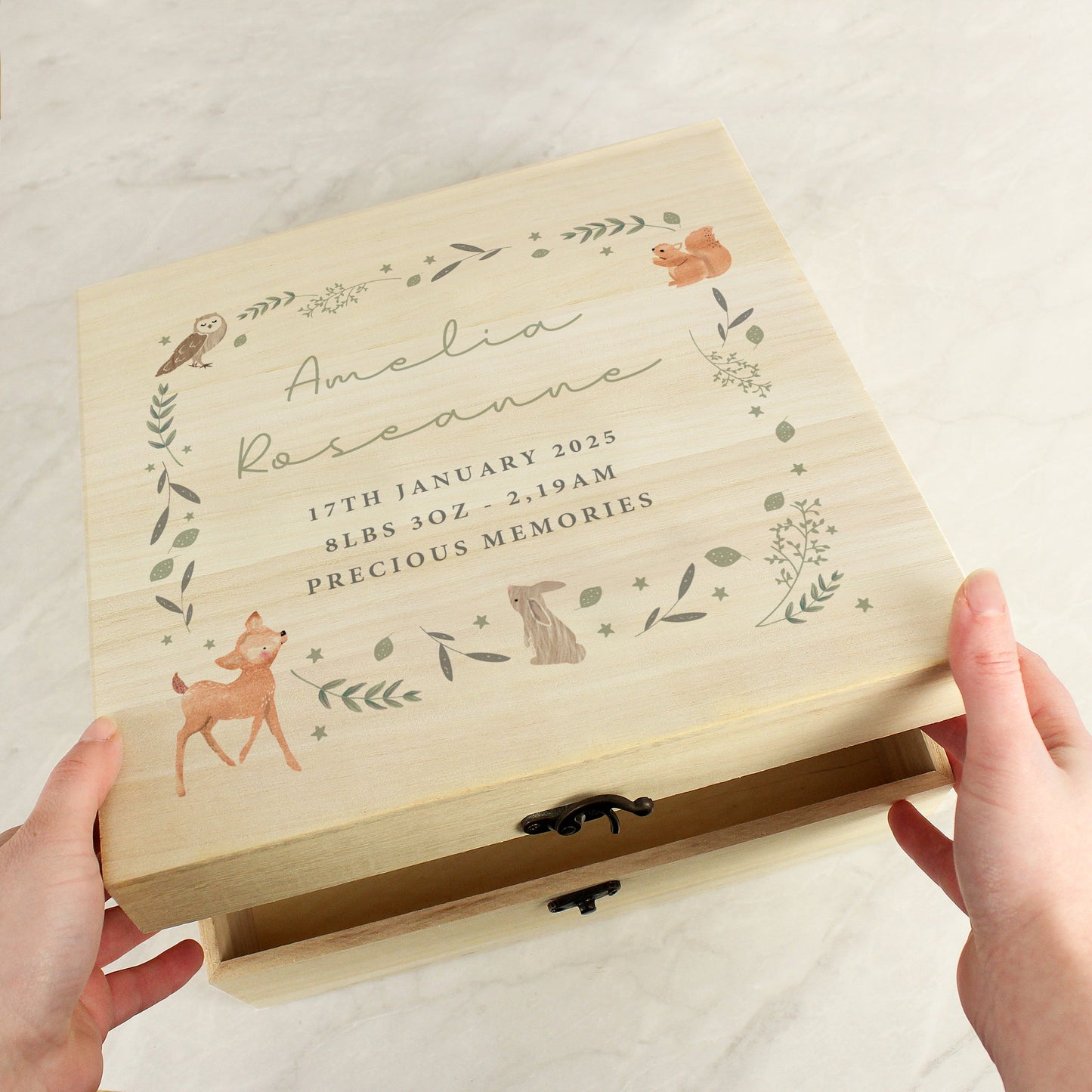 Personalised Woodland Animal Large Wooden Keepsake Box: 3 - Keepsake Boxes By Gift Moments