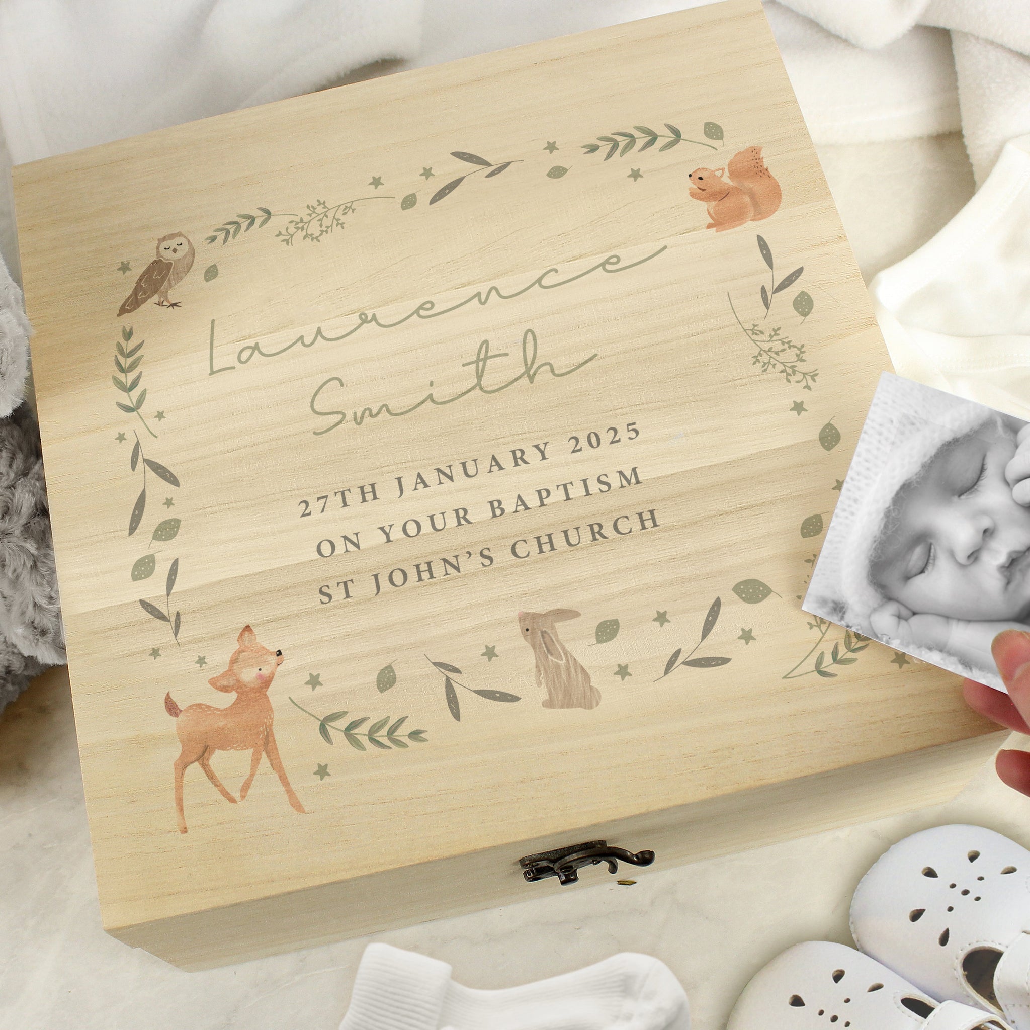 Personalised Woodland Animal Large Wooden Keepsake Box: 2 - Keepsake Boxes By Gift Moments