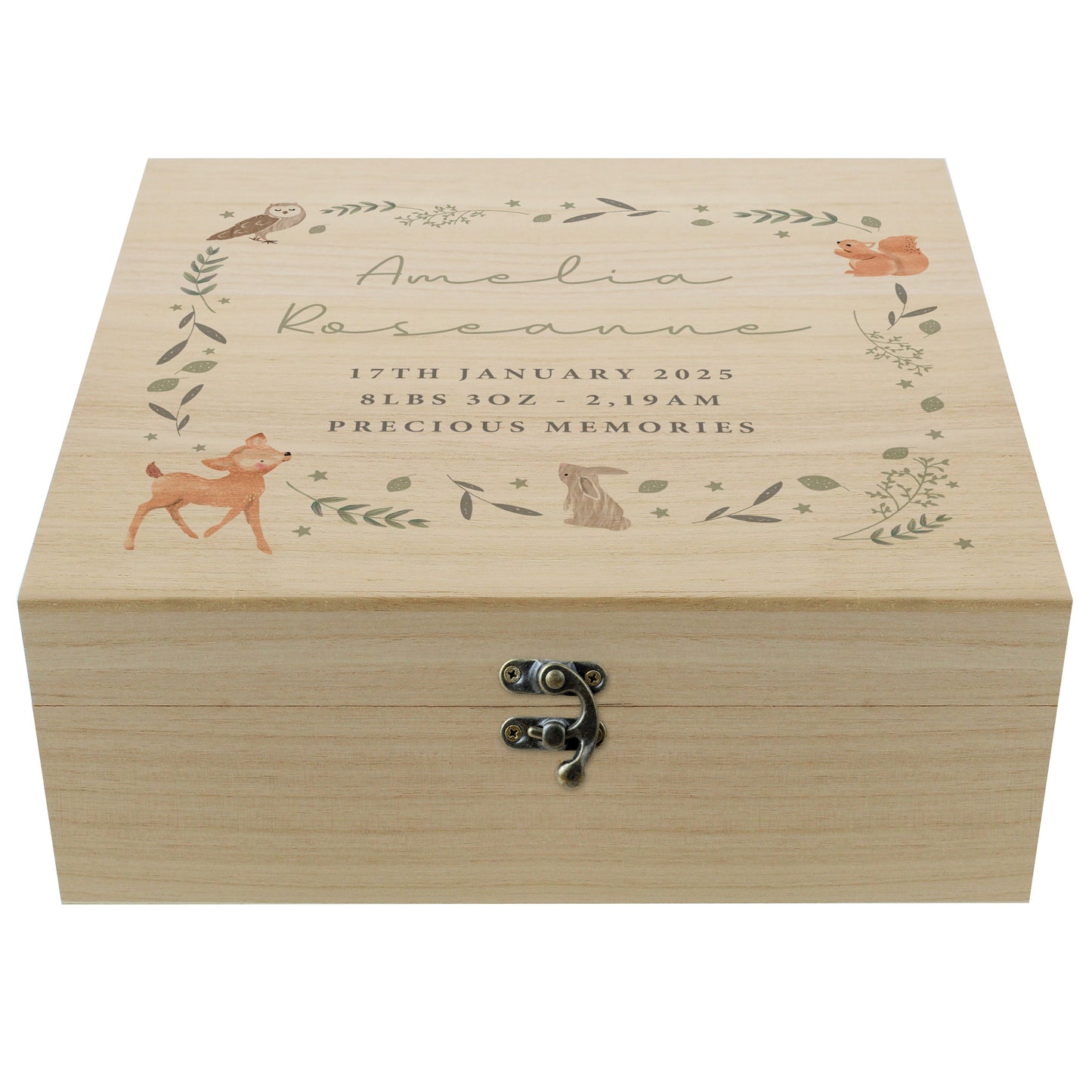 Personalised Woodland Animal Large Wooden Keepsake Box: 5 - Keepsake Boxes By Gift Moments