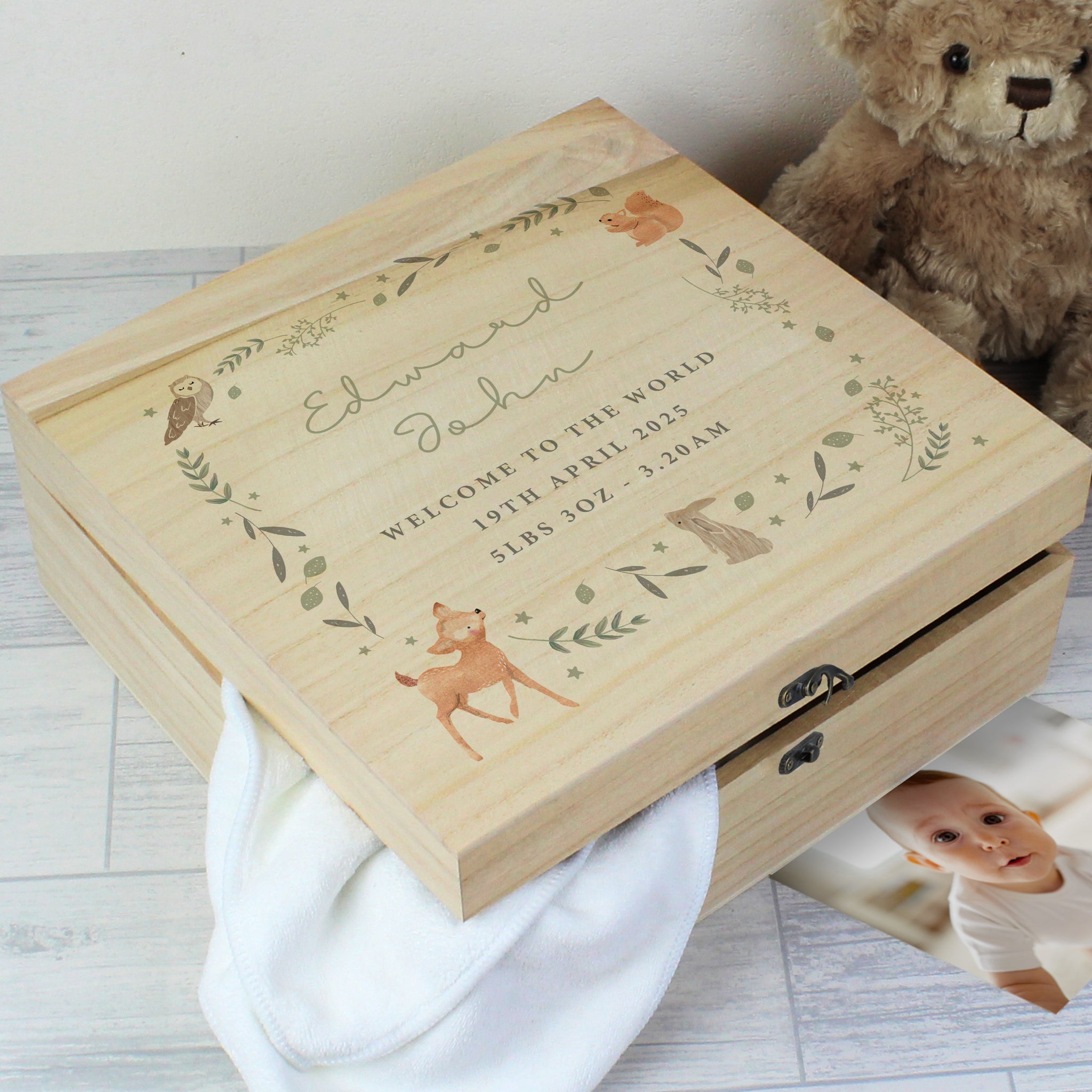Personalised Woodland Animal Large Wooden Keepsake Box: 4 - Keepsake Boxes By Gift Moments