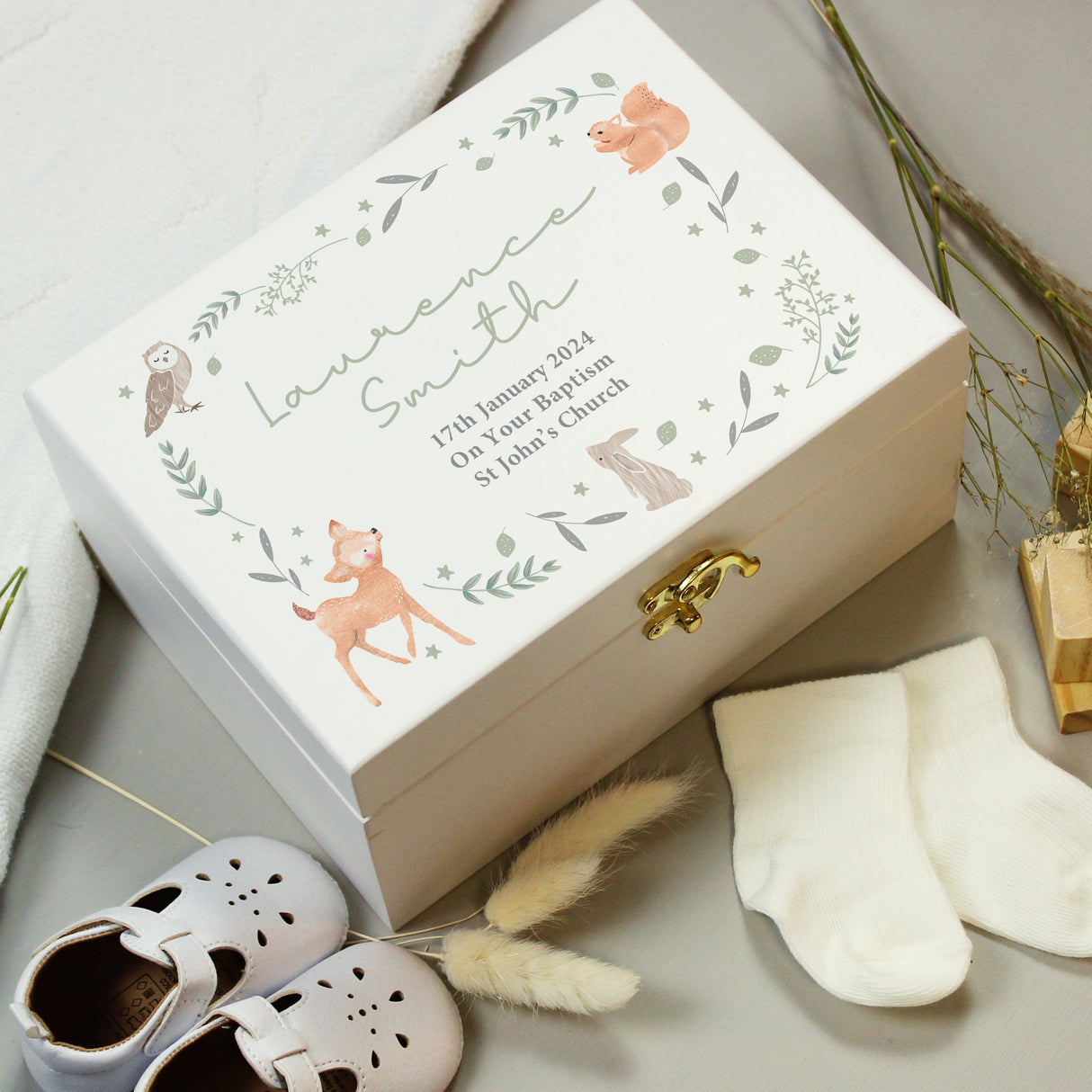 Personalised Woodland Animal Wooden Keepsake Box: 3 - Keepsake Boxes By Gift Moments