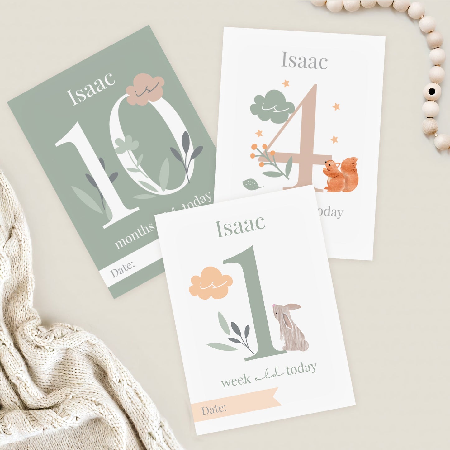 Personalised Woodland Animals Baby Milestone Cards: 4 - Keepsakes By Gift Moments
