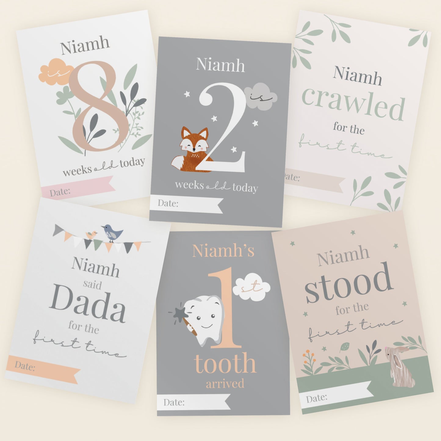Personalised Woodland Animals Baby Milestone Cards: 2 - Keepsakes By Gift Moments