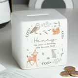 Personalised Woodland Animals Ceramic Square Money Box: 5 - Money Boxes By Gift Moments