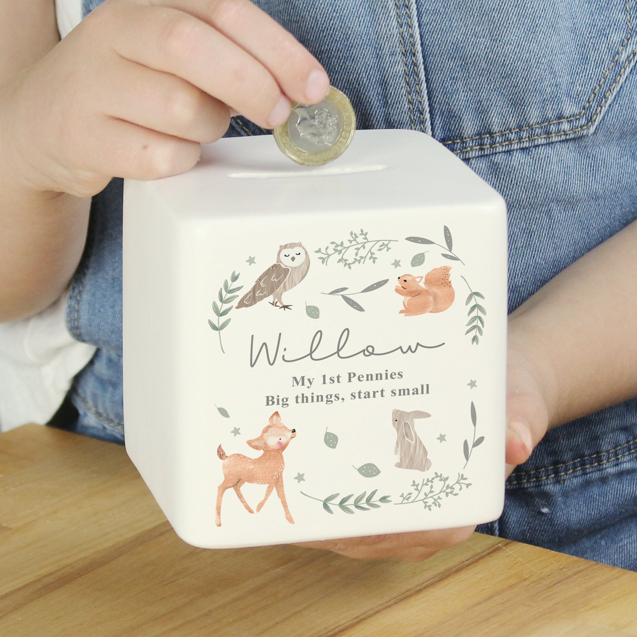 Personalised Woodland Animals Ceramic Square Money Box: 1 - Money Boxes By Gift Moments