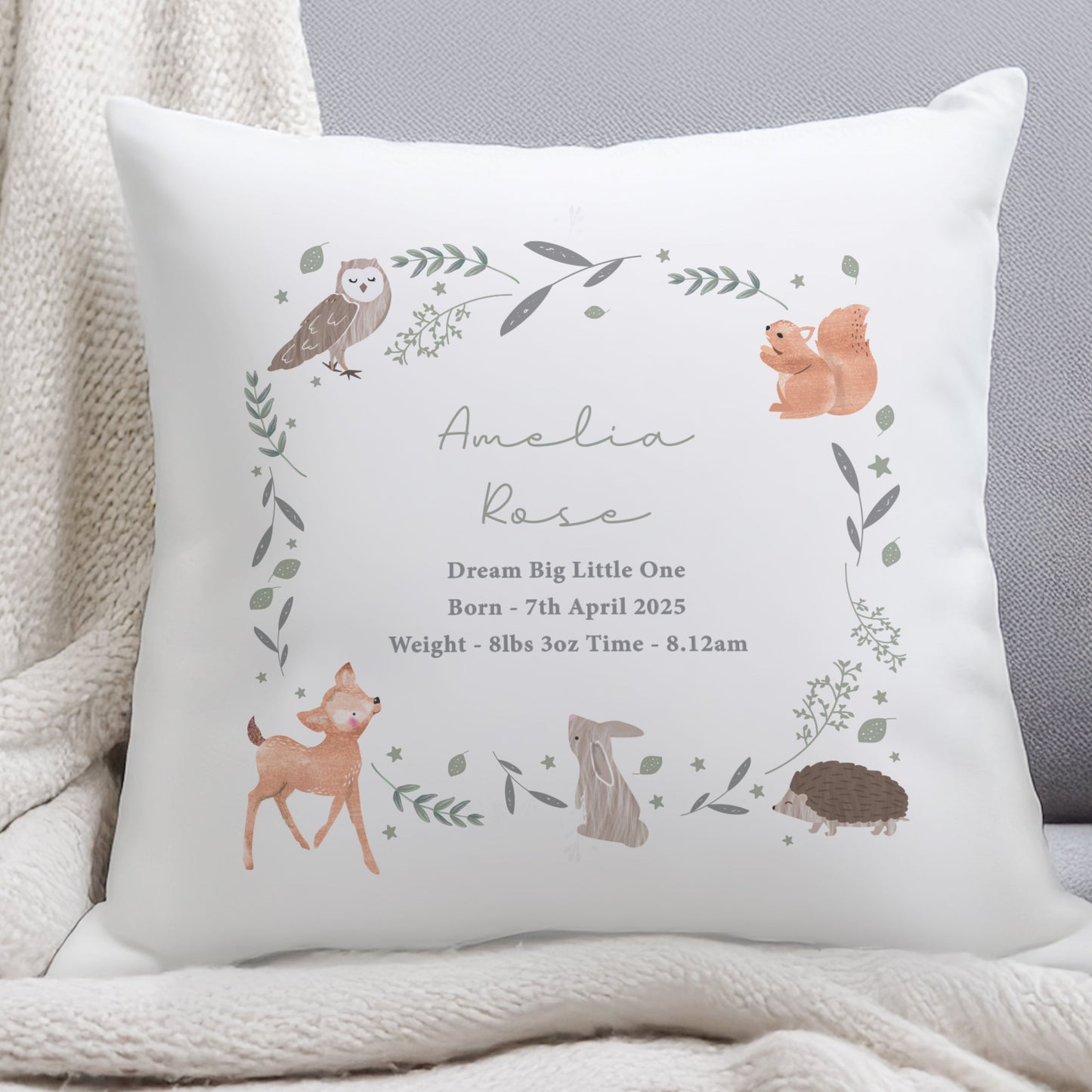 Personalised Woodland Animals Cushion: 3 - Cushions By Gift Moments