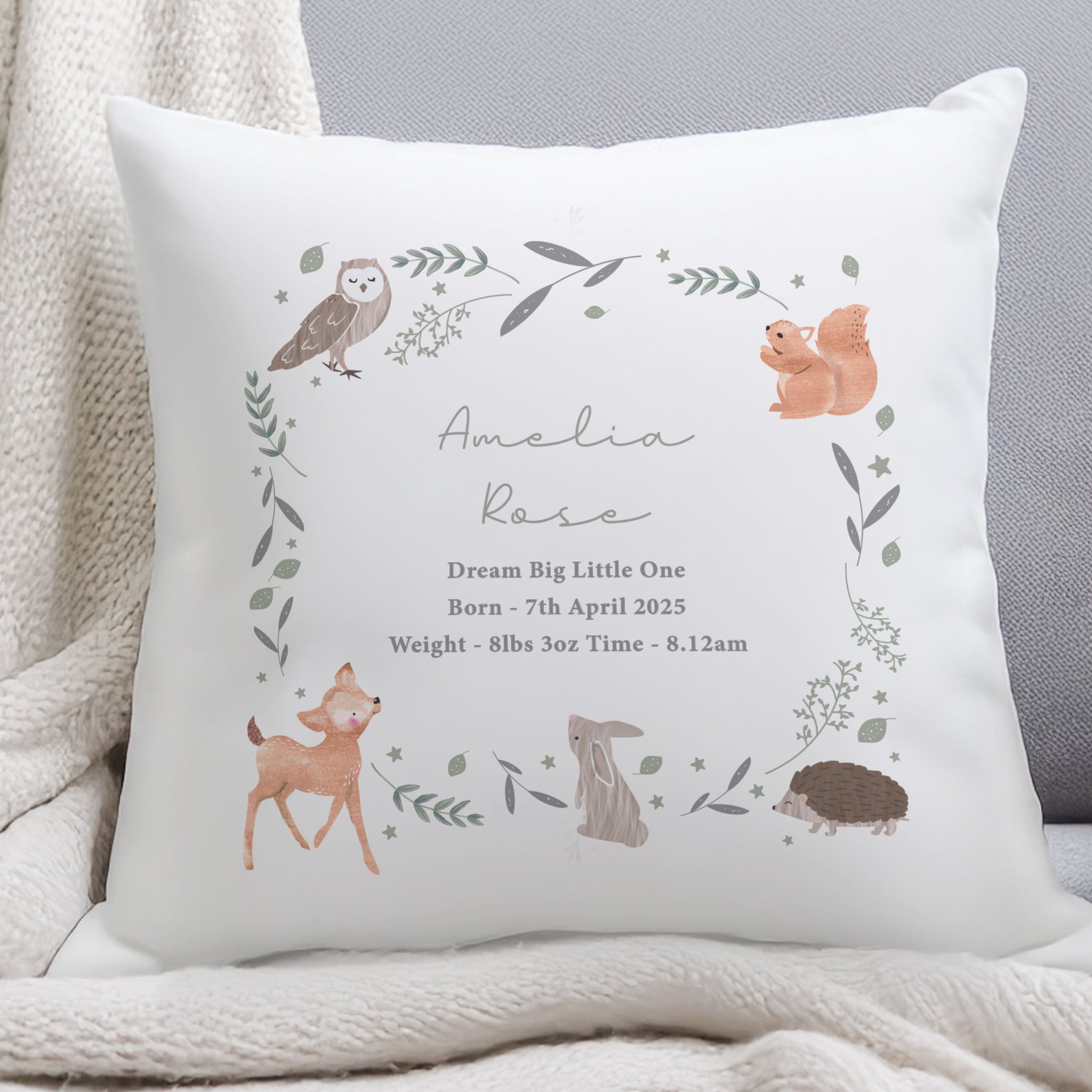 Personalised Woodland Animals Cushion: 3 - Cushions By Gift Moments